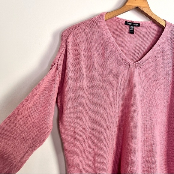 Eileen Fisher Pink V-Neck Linen Blend Sweater - Picture 9 of 13